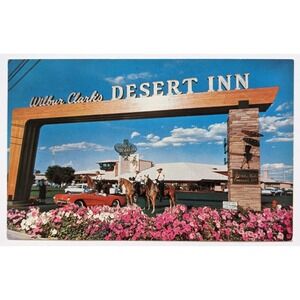 Wilbur Clark's Desert Inn Arch Entrance Horses Corvette Las Vegas NV Postcard K5
